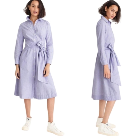 J.Crew Light Blue Tie Waist Cotton Shirtdress Classic Button Down Size 6 - Picture 3 of 10